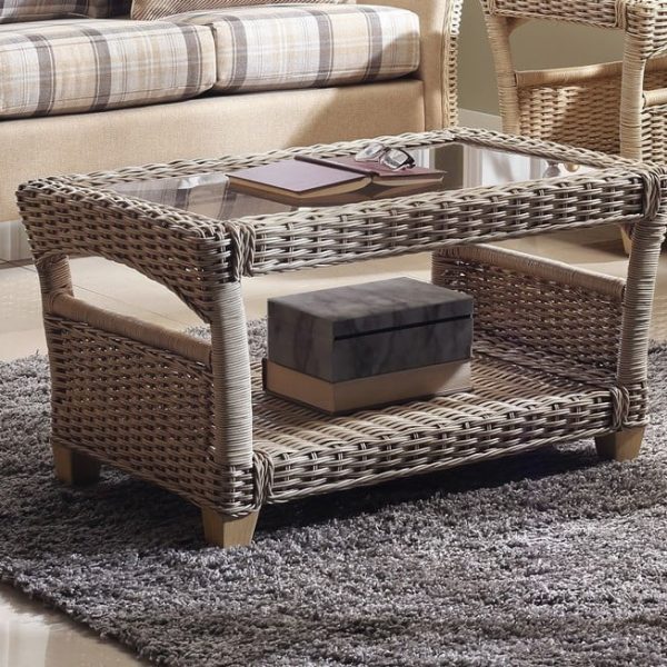 Mirrored Glass Rattan Coffee Table 3