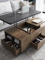 Nordic multifunctional lifting coffee table with dual purpose dining table foldable and retractable small unit dining