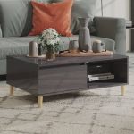 Grey Glossy Rectangular Coffee Table with Compartment