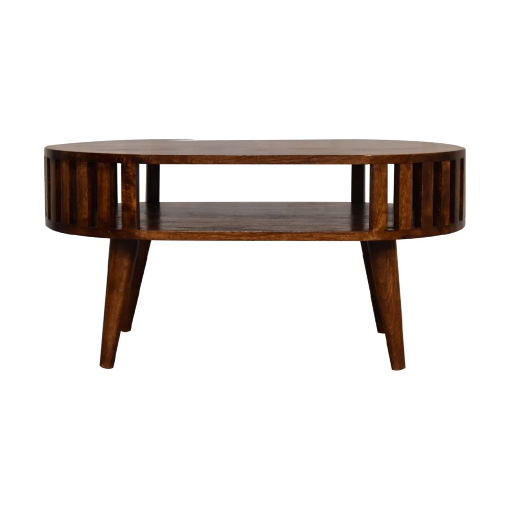 Oval Top Chestnut Coffee Table with undershelf 7