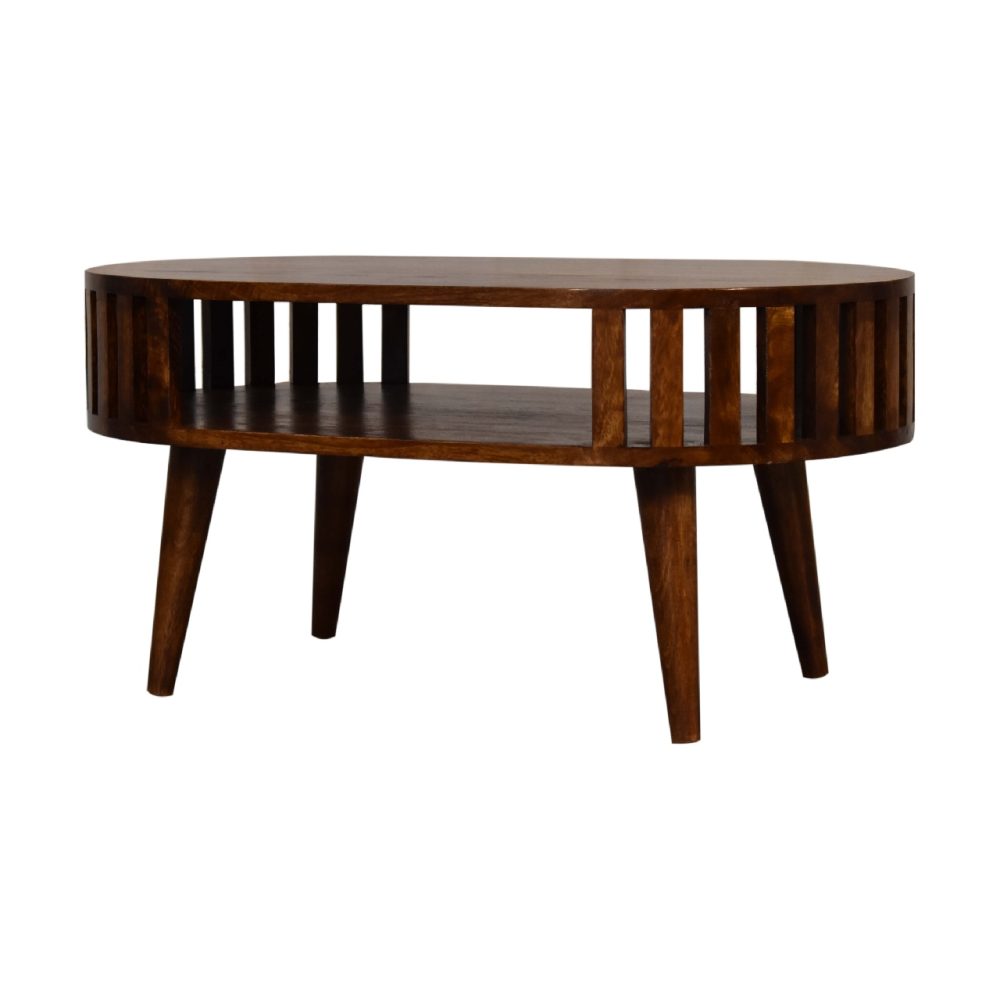 Oval Top Chestnut Coffee Table with undershelf 8