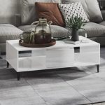 White Glossy Rectangular Coffee Table with undershelf