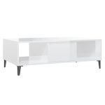 White Glossy Rectangular Coffee Table with undershelf 2