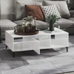 White Glossy Rectangular Coffee Table with undershelf 3